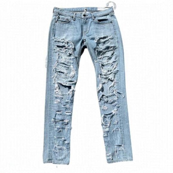 Rag & Bone The DRE Distressed Thrashed Denim Light Wash Jeans - Picture 1 of 16